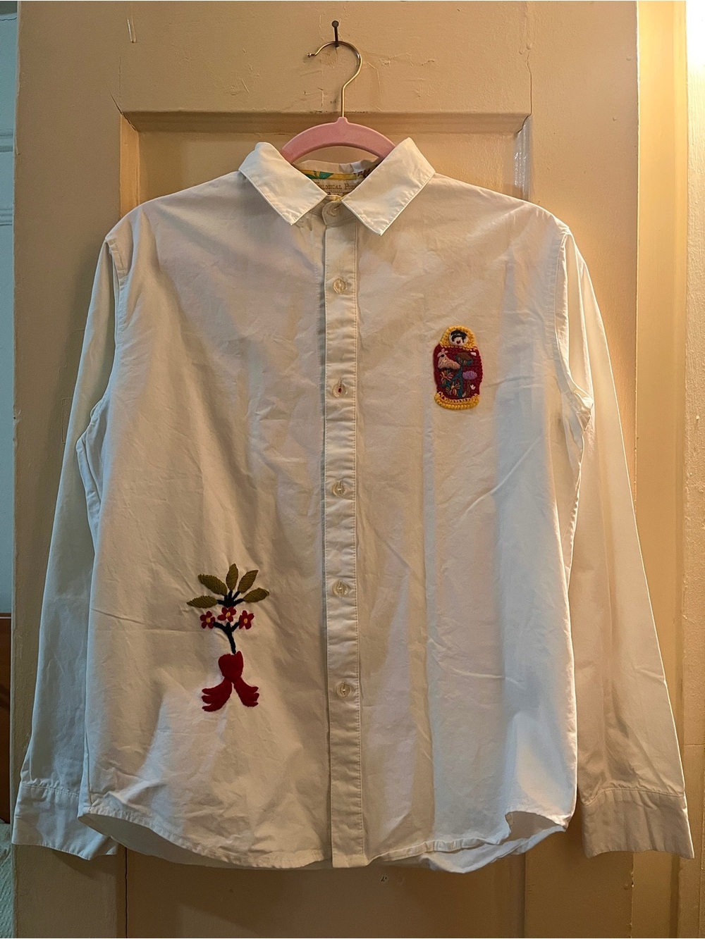 【Rare】Unlogical Poem Matryoshka Doll Embroidered Cotton Linen Shirt M⁠